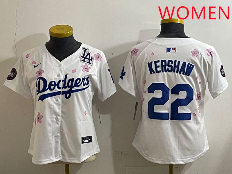 Women Los Angeles Dodgers #22 Kershaw White Sakura Edition 2025 Nike MLB Jersey style 8->women mlb jersey->Women Jersey